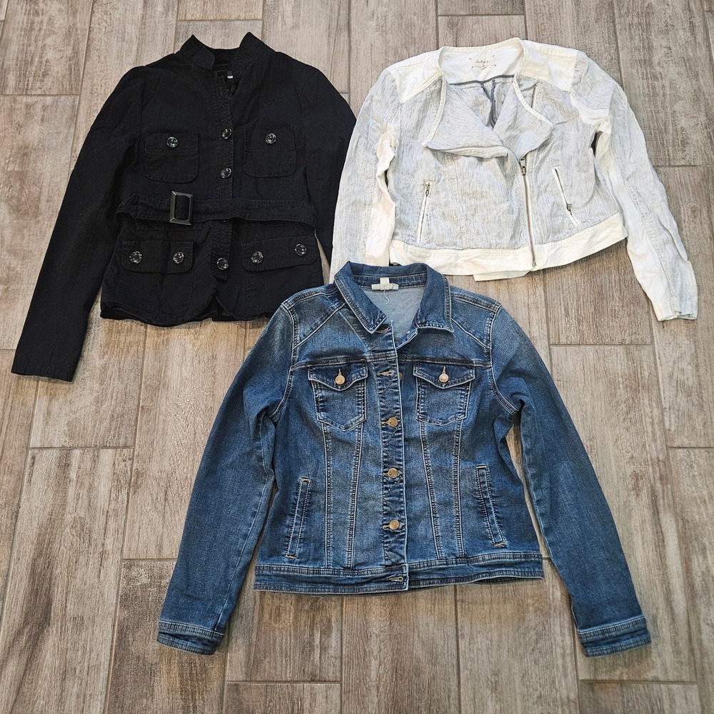 Westport Lou & Grey H&M Jacket Lot of 3 Size M 6 Blue White Layering Spring Moto
